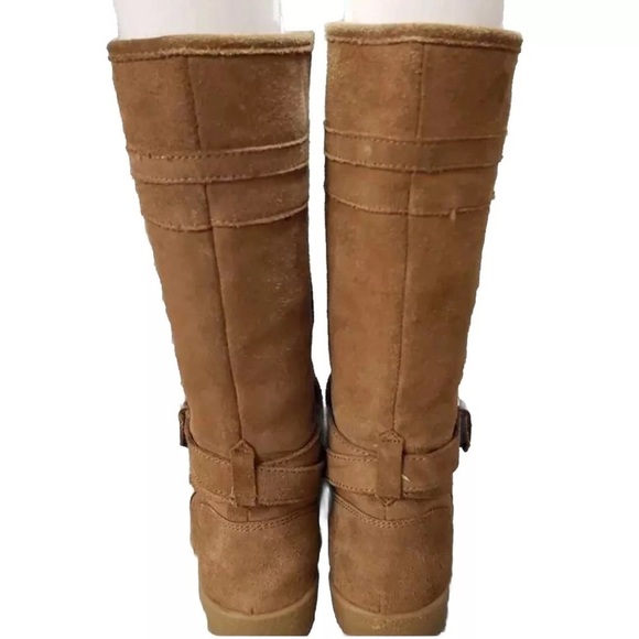 COACH "TALLULAH" TAN SUEDE & FAUX SHEARLING LINED EQUESTRIAN BOOTS SIZE 9 - Picture 4 of 4